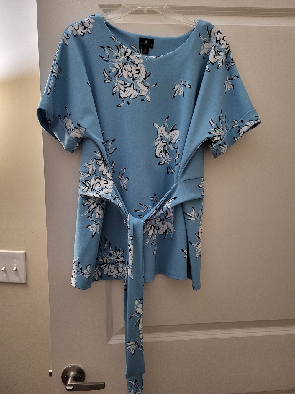 Worthington Light Blue Floral Tie-Waist Tunic